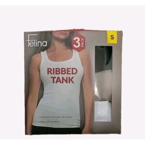 Felina Ladies' 3-Pack Ribbed Tank Tops Ultra Soft Cotton, Wht, Blk, Beige, Small